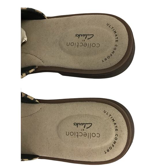 NEW Clarks Declan Flo Women's Slide Sandals Tan Nubuck Leopard Animal 7.5 7 1/2 - Picture 10 of 14